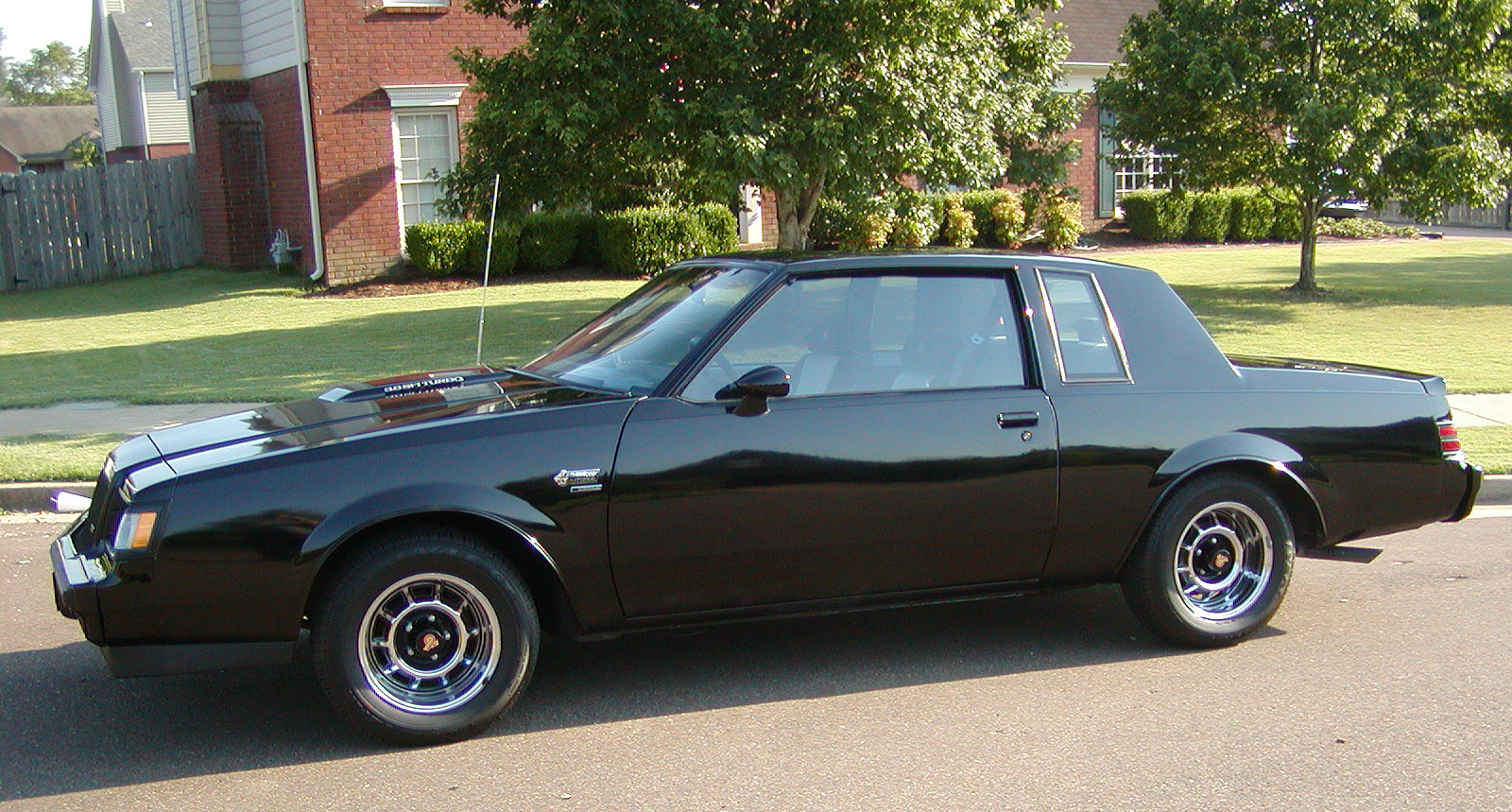 Black 1987 Buick Grand National viewed from the front three-quarter angle