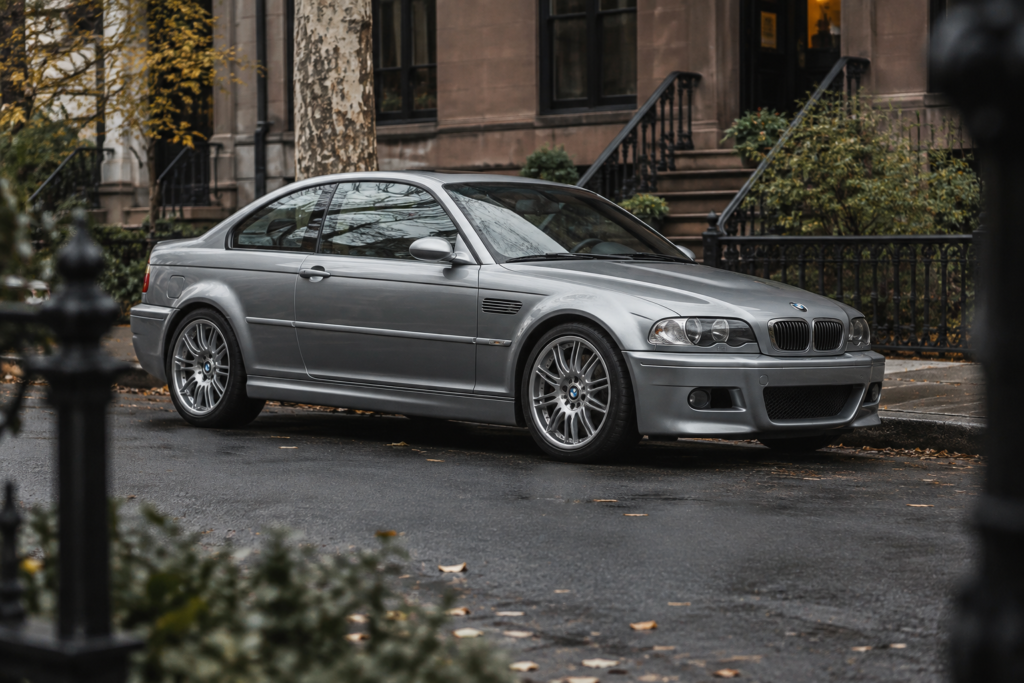 E46 BMW M3 in an editorial automotive setting.