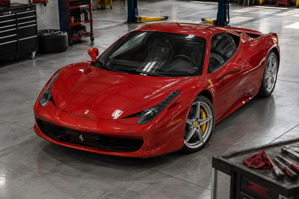 Ferrari 458 Italia in an editorial automotive setting.