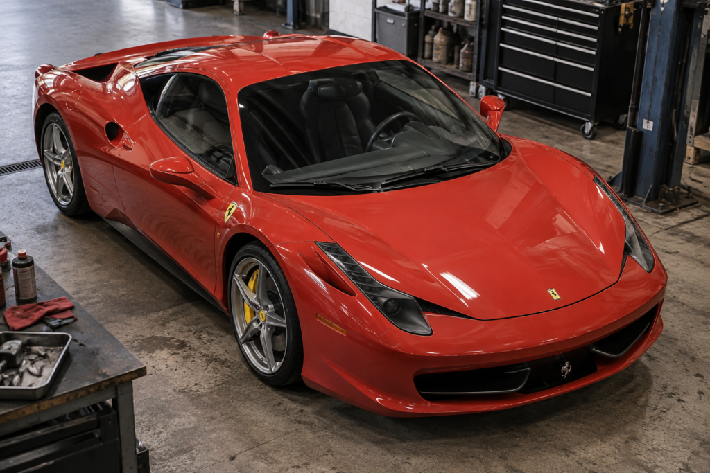 Ferrari 458 Italia in an editorial automotive setting.
